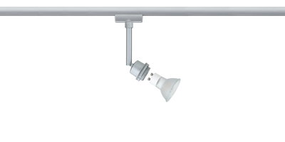 Silver track light with detachable GU10 LED spotlight made of glass for flexible lighting