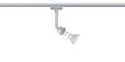Silver track spotlight with detachable GU10 LED bulb for versatile lighting solutions