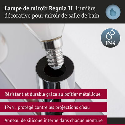 Lampe de miroir Regula II avec boîtier métallique et protection IP44 contre les projections d'eau