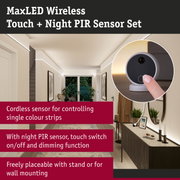 MaxLED Wireless Touch and Night PIR Sensor Set for cordless control of LED light strips in hallway