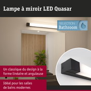 Lampe miroir LED Quasar noire au design linéaire, idéale pour l’éclairage de salle de bains moderne
