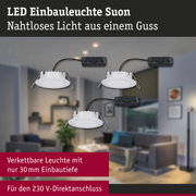 Weiße LED Einbauleuchten Suon mit nahtlosem Design und 30 mm Einbautiefe für 230 V Direktanschluss