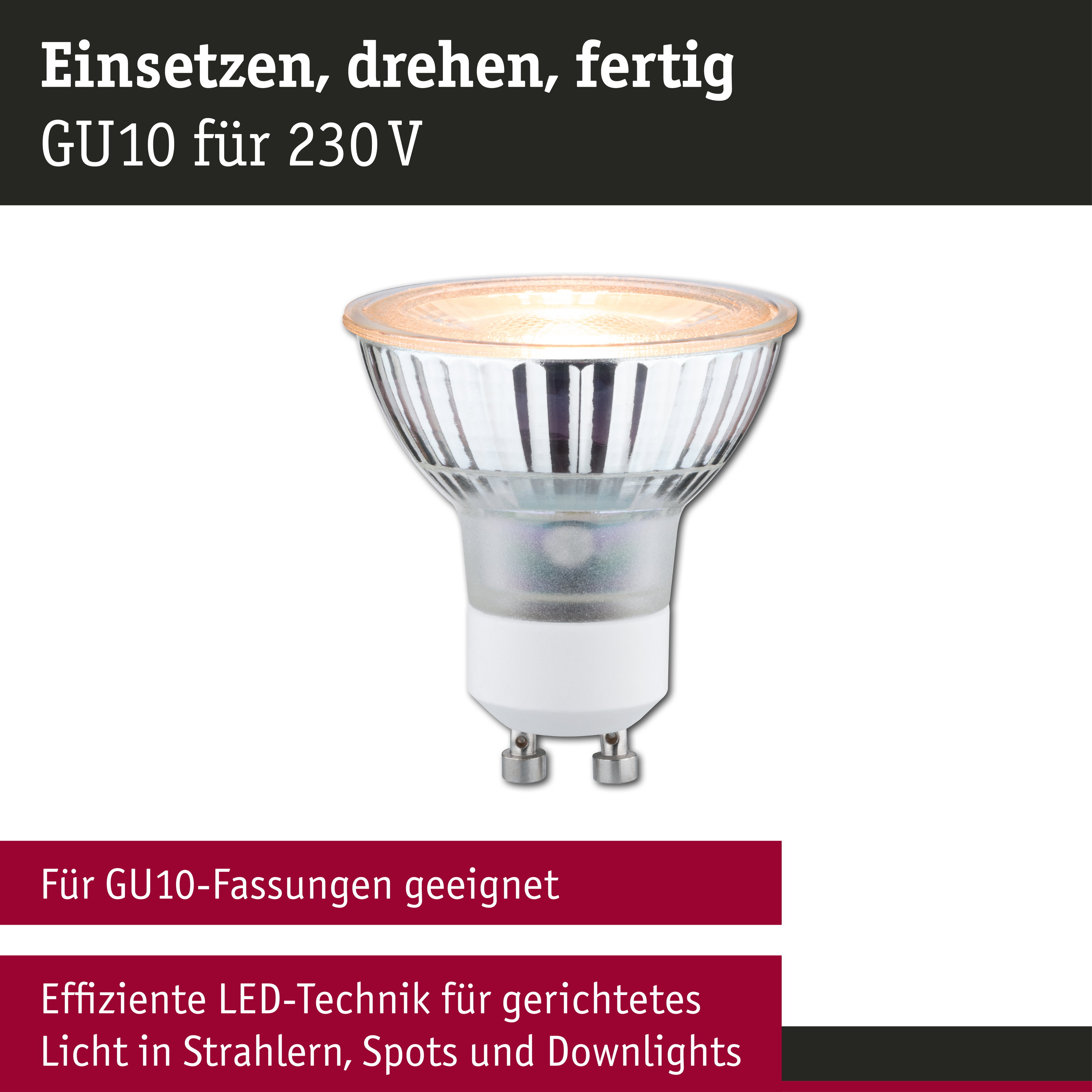 Standard 230V LED Reflektor GU10 Insektenfreundlich 320lm 4,3W 2200K Silber