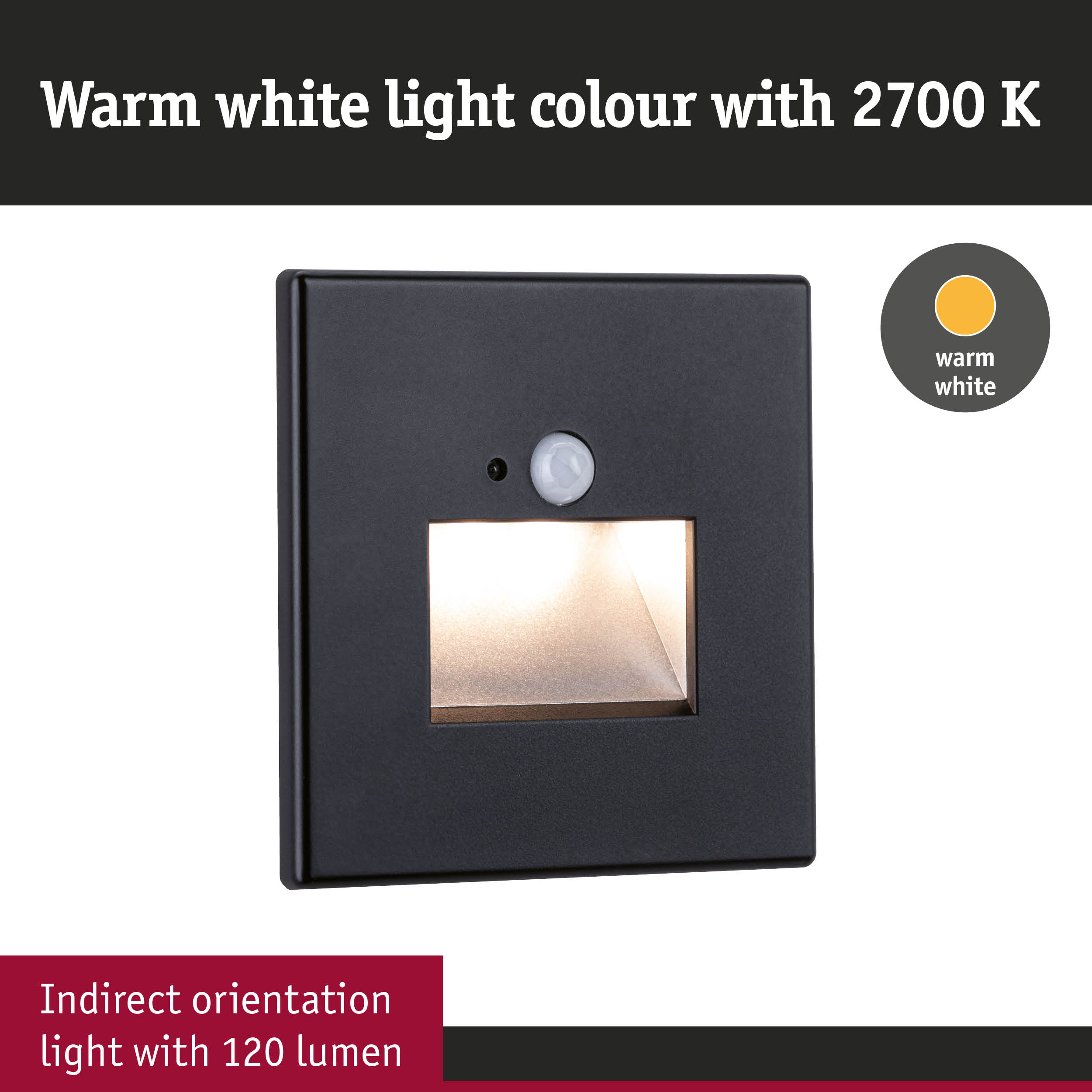 Black LED wall light with indirect orientation and warm white 2700K light, 120 lumens