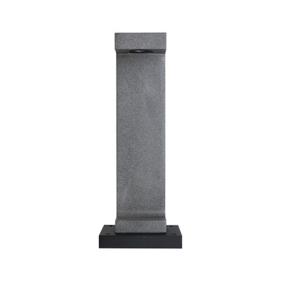 Grey concrete outdoor light post with black metal base for garden lighting