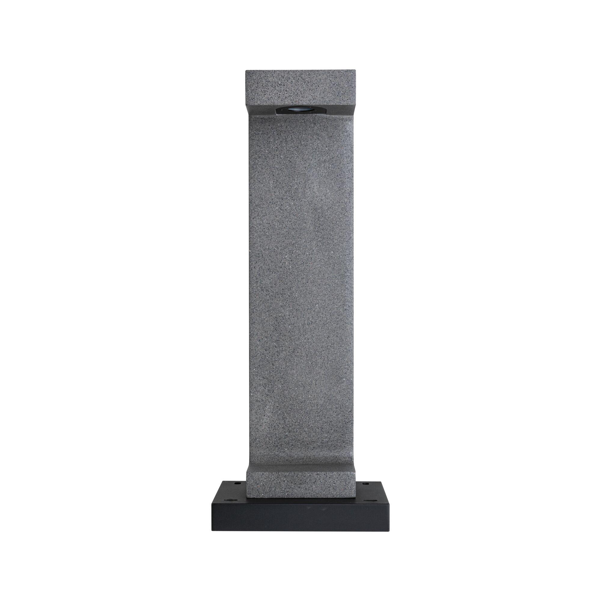Grey concrete outdoor light post with black metal base for garden lighting