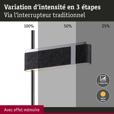 Lampadaire moderne noir avec variation d'intensité en 3 étapes et lumière blanc chaud