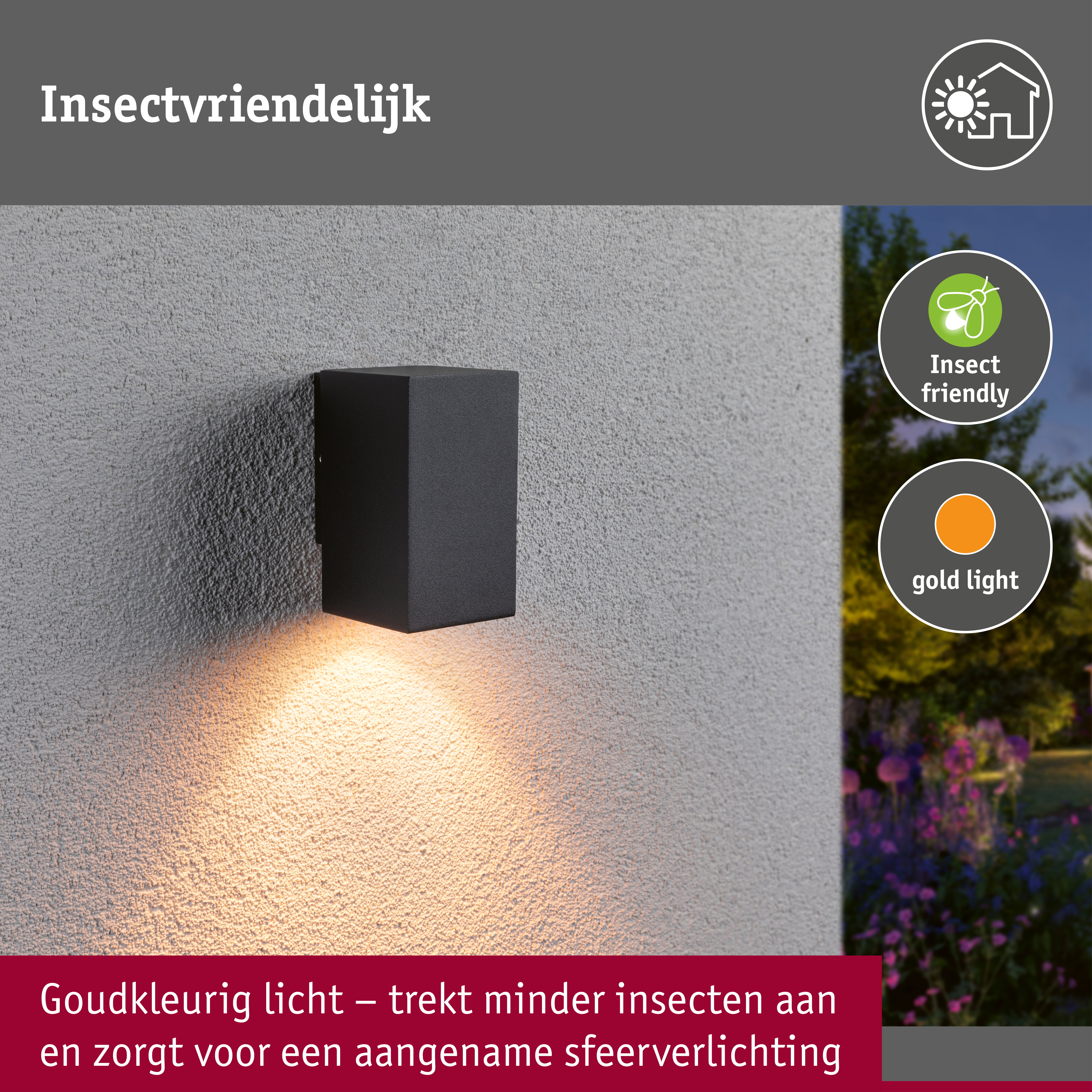 LED-wandlamp Flame insectvriendelijk IP44 hoekig 58x103mm 2200K 4W 265lm 230V 75° Antraciet Metaal