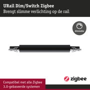 Zwarte URail Dim/Switch Zigbee railadapter met dimfunctie voor slimme verlichtingssystemen