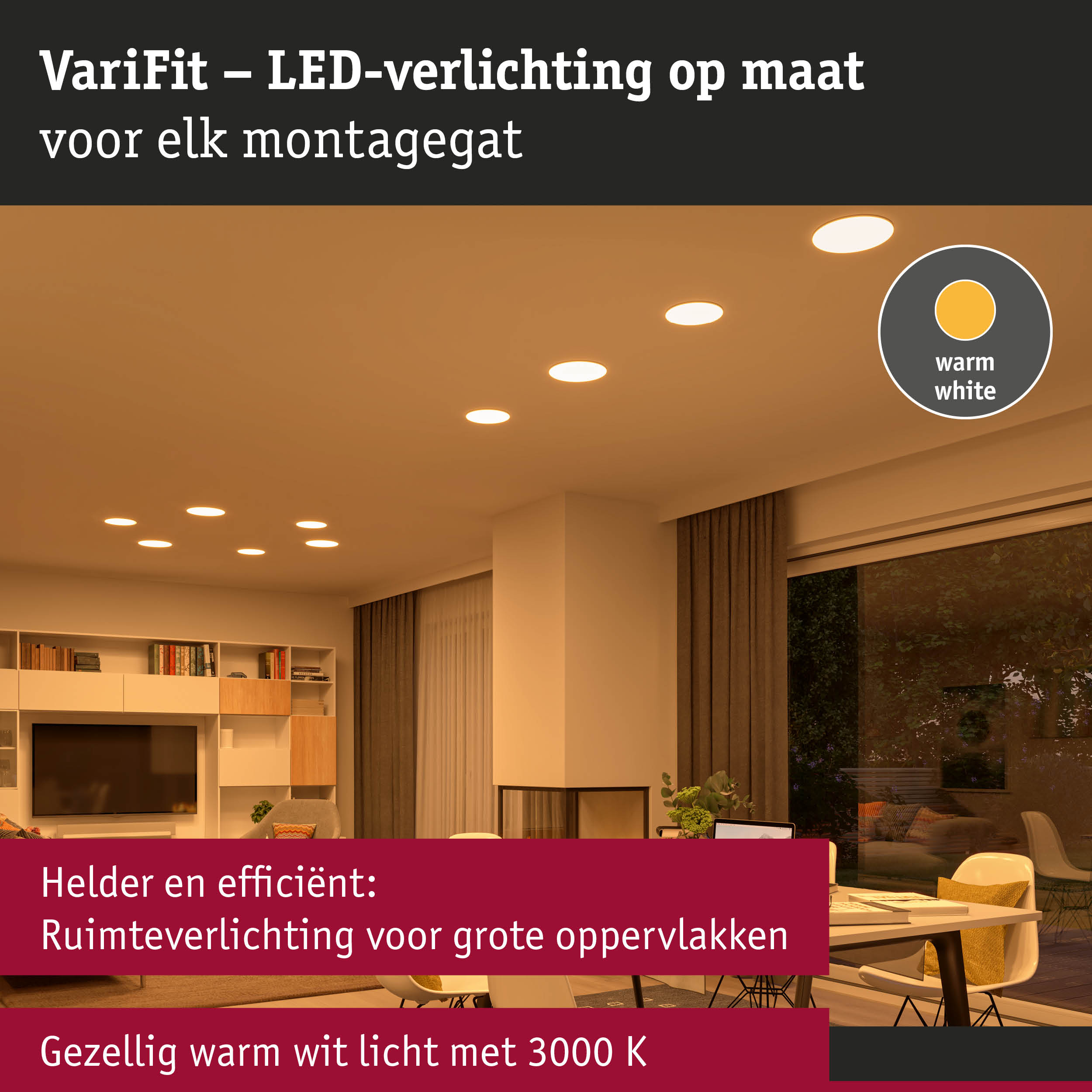 VariFit LED-verlichting met warm wit licht 3000K, efficiënt voor grote ruimtes op maat