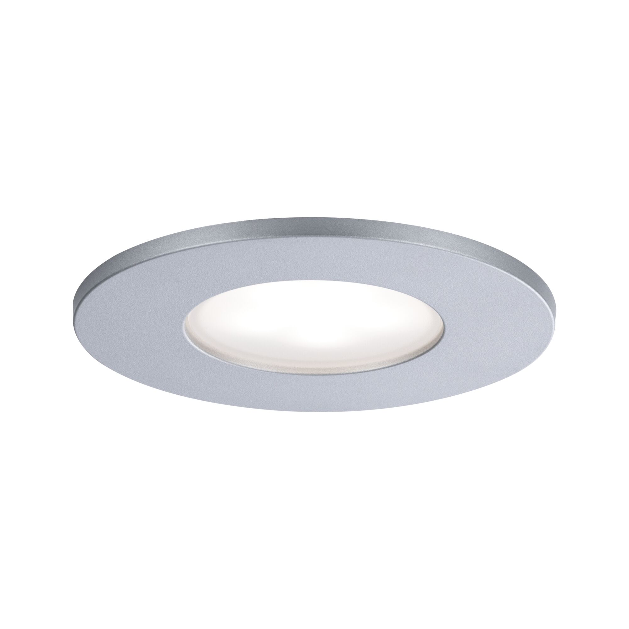 Rundes LED-Einbauleuchte aus silbernem Aluminium mit weißem Diffusor für moderne Raumbeleuchtung