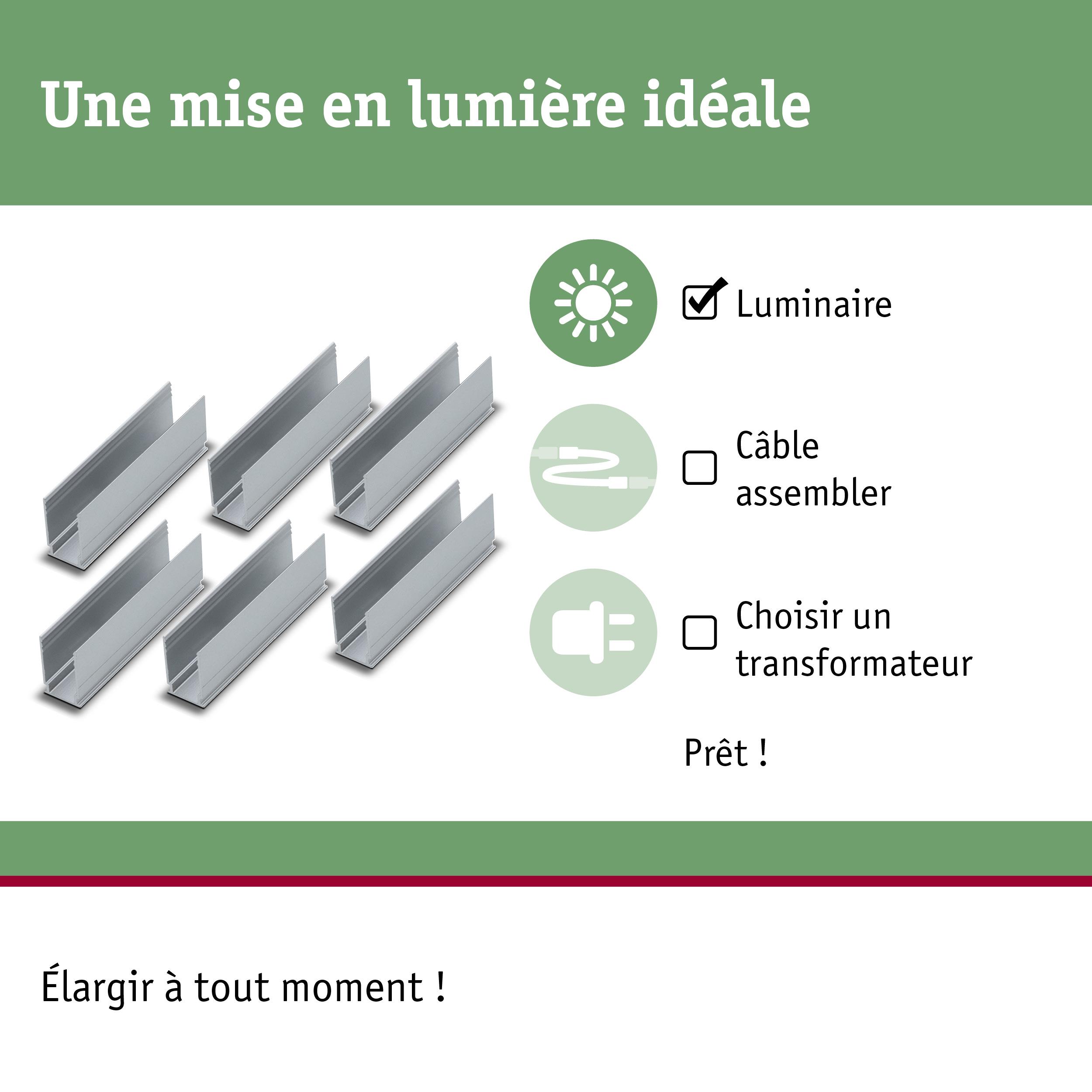 Six profils en aluminium argentés pour bandes LED, parfaits pour un éclairage flexible.