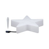 White plastic star with cable and ground spike for outdoor lighting and garden decoration