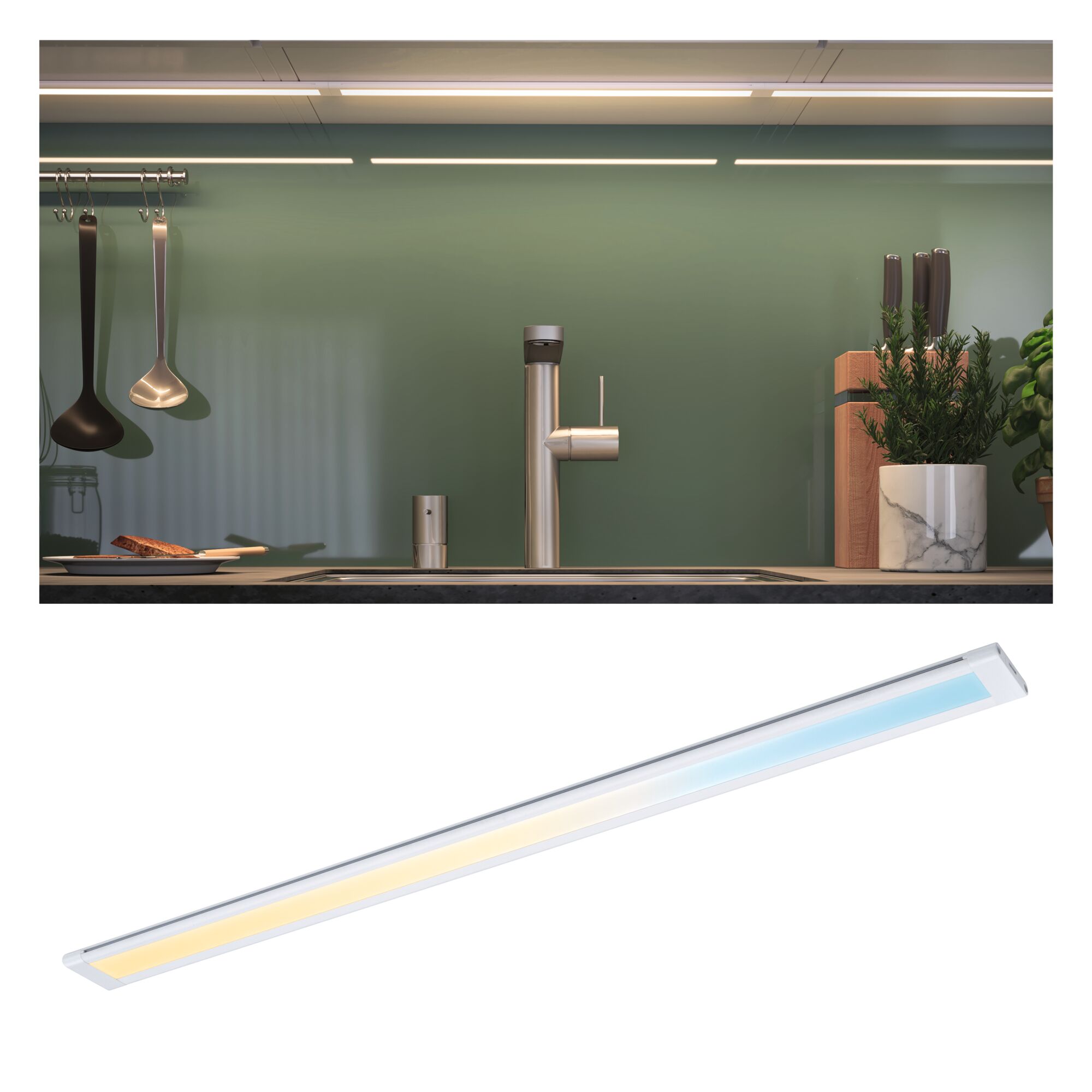 Clever Connect Spot LED Border Tunable White 7,3W Blanc dépoli Éclairage LED sous meuble blanc fin avec lumière blanc chaud et froid pour cuisine