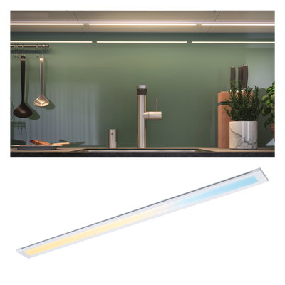 Schlanke LED-Unterbauleuchte in Weiß mit warmweißem und kaltweißem Licht für Küchenbeleuchtung