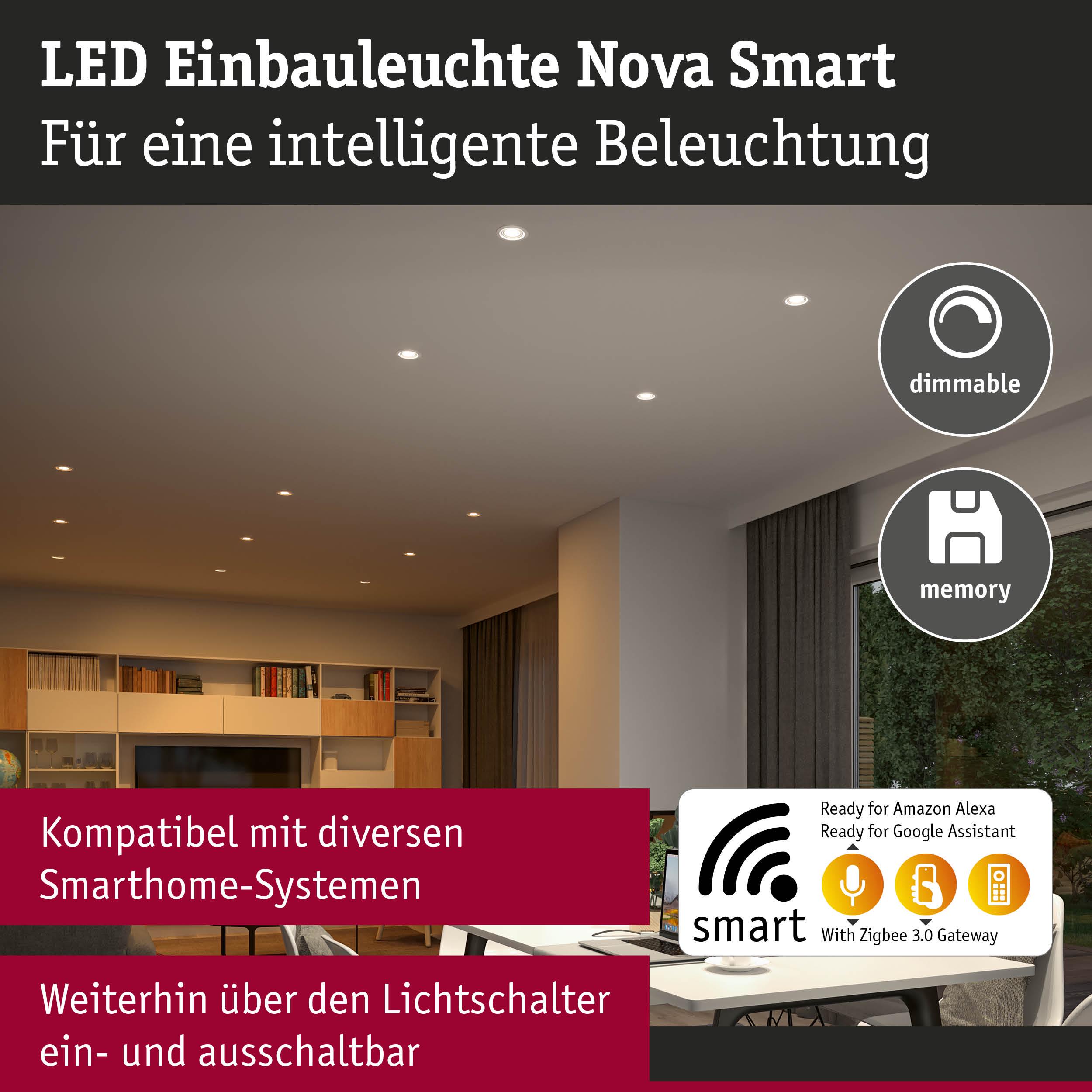 LED Einbauleuchte Nova Smart in Weiß, dimmbar und kompatibel mit Smarthome-Systemen für intelligente Beleuchtung