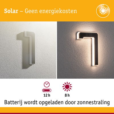 Zonne-energie huisnummer 1 met witte behuizing en LED-verlichting voor energiebesparende buitenverlichting