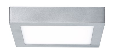 Quadratische Deckenleuchte aus silbernem Aluminium mit weißem Diffusor für moderne Innenbeleuchtung