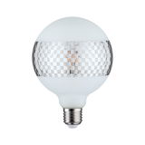 Ampoule LED ronde en verre blanc mat avec motif damier argenté pour éclairage moderne