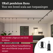 Zwarte URail pendellamp Runa met verstelbare frameafdekking en GU10 lichtbron voor veelzijdige toepassingen