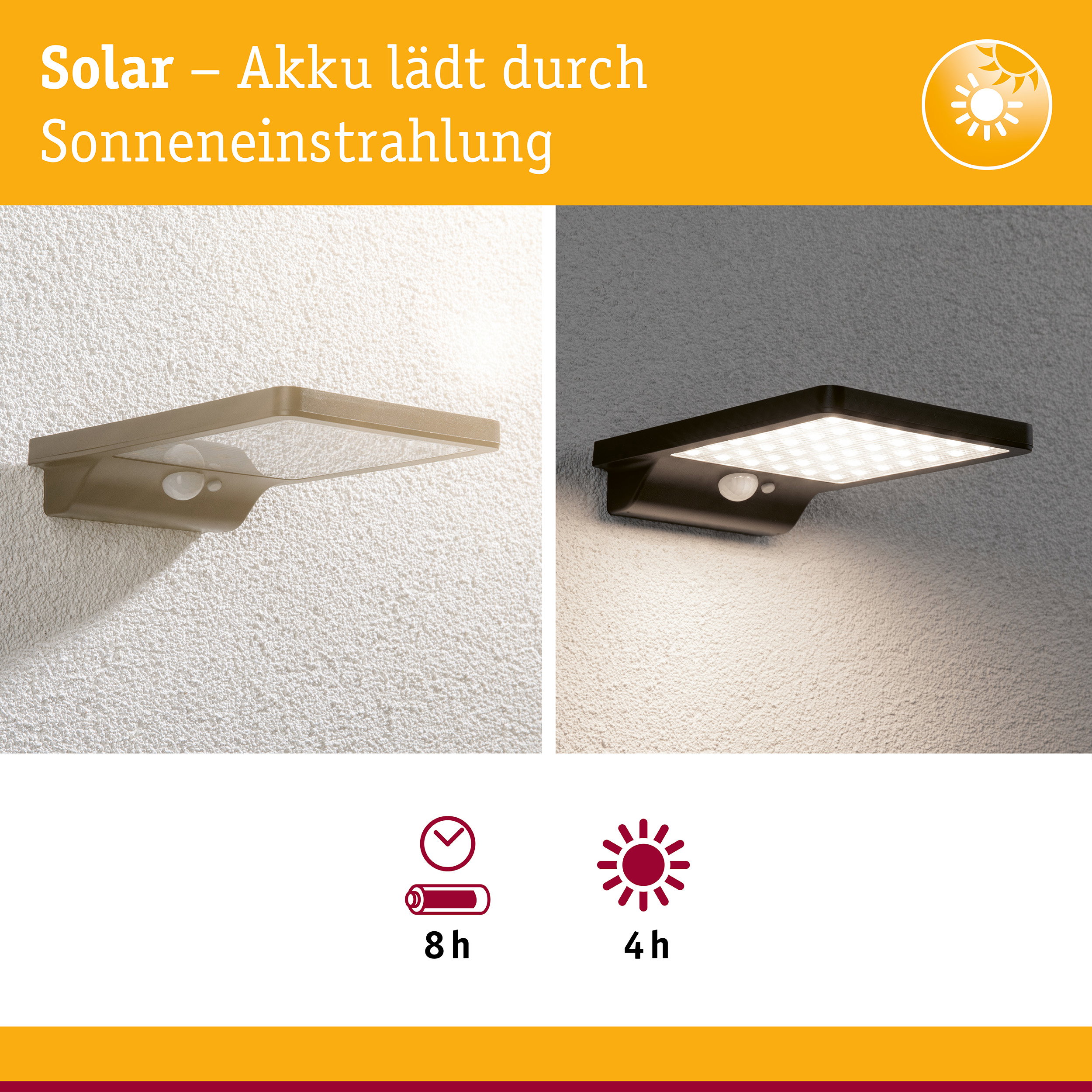 Solar LED Außenwandleuchte Solveig Bewegungsmelder IP44 3000K 338lm Schwarz