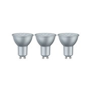 Drei silberne GU10 LED-Lampen mit mattem Gehäuse für energiesparende Beleuchtung