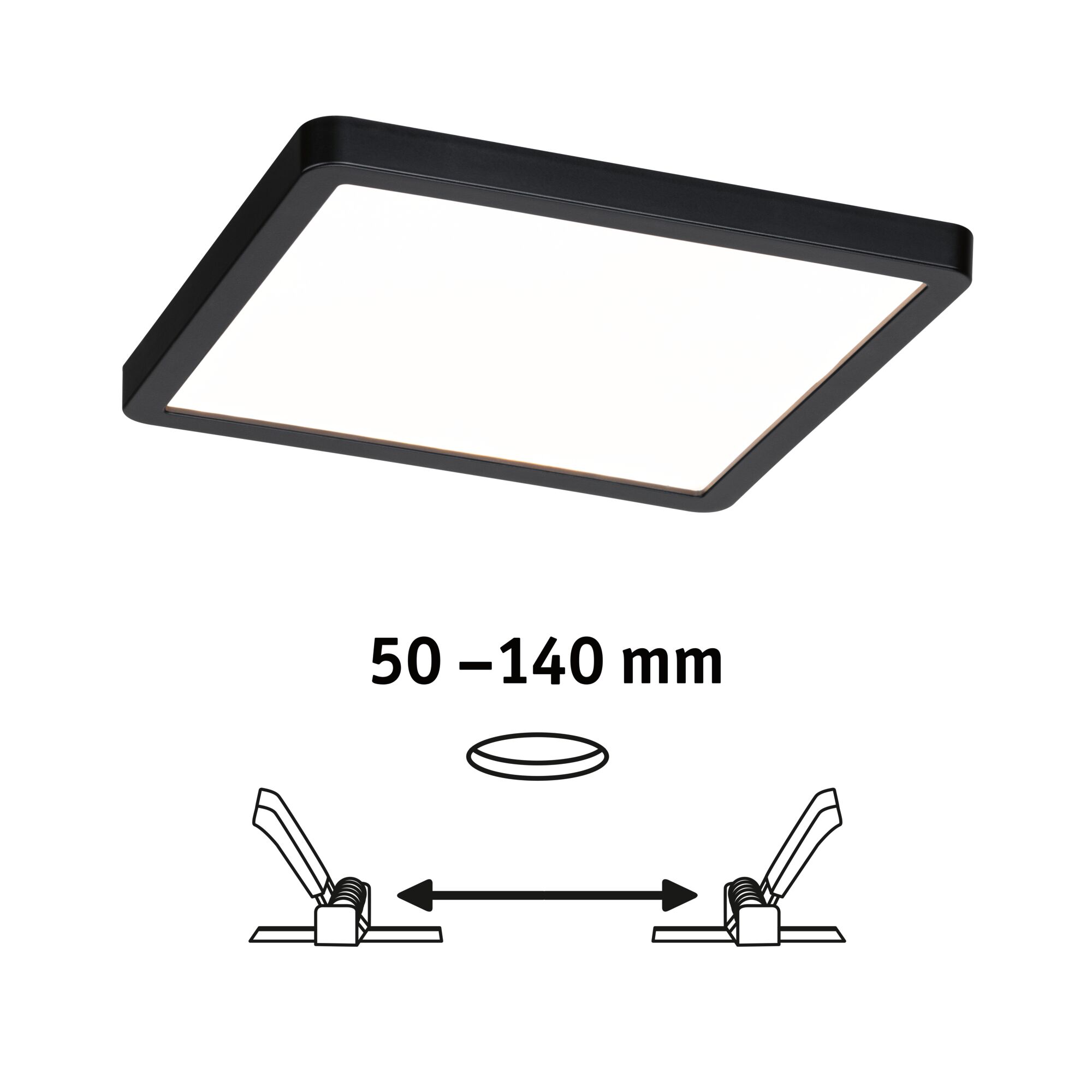 Plafonnier LED carré noir avec diffuseur blanc et distance de montage réglable 50-140 mm