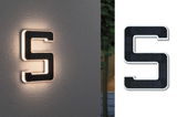 Numéro de maison solaire 5 avec éclairage LED noir et blanc pour murs extérieurs.