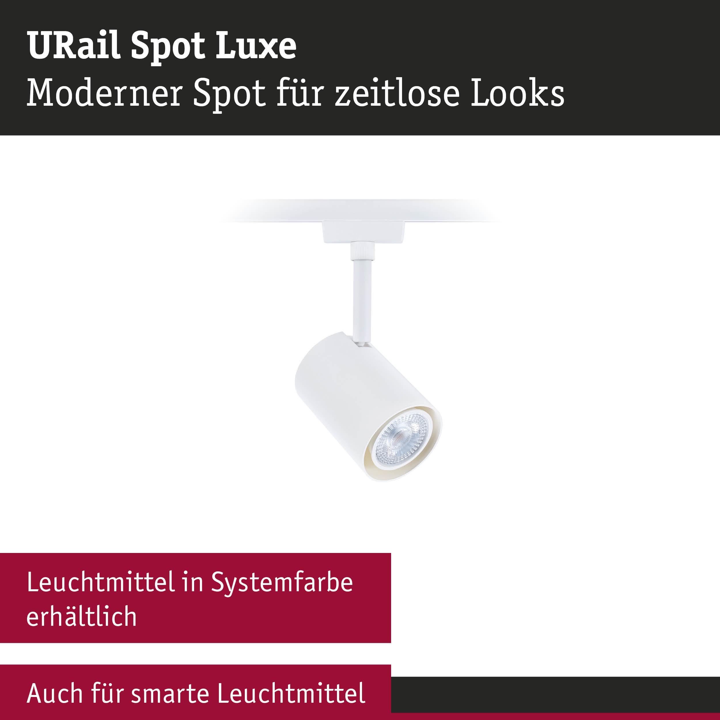 Moderner weißer URail Spot Luxe Deckenstrahler aus Metall für zeitlose LED-Beleuchtung