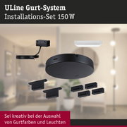 Schwarzes ULine Gurt-System Installations-Set 150 W mit Kabeln und Halterungen für Beleuchtungssysteme