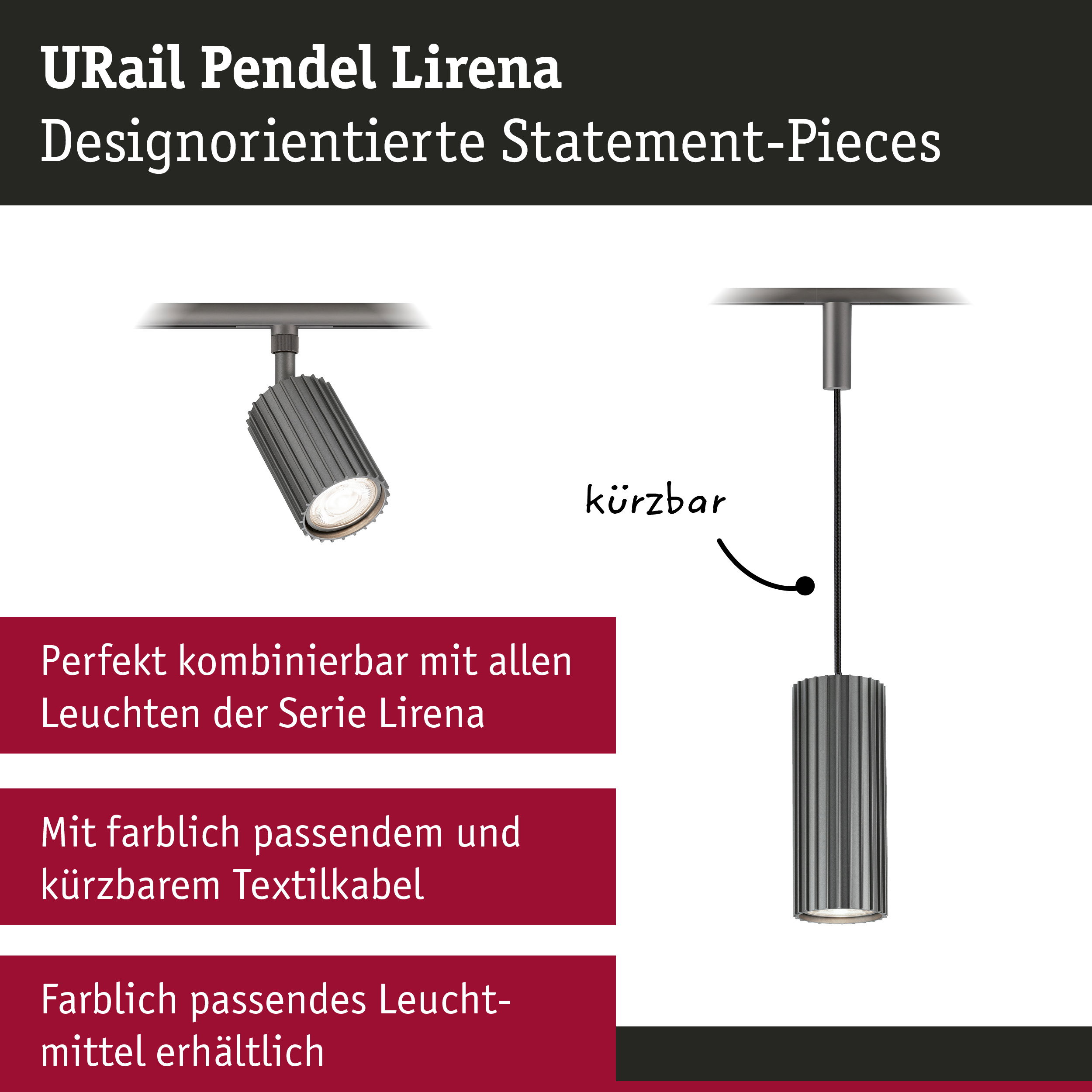 URail Pendel Lirena GU10 max. 10W 230V Titanium