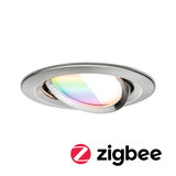 Round recessed spotlight housing in brushed stainless steel with color-changing LED light and Zigbee support