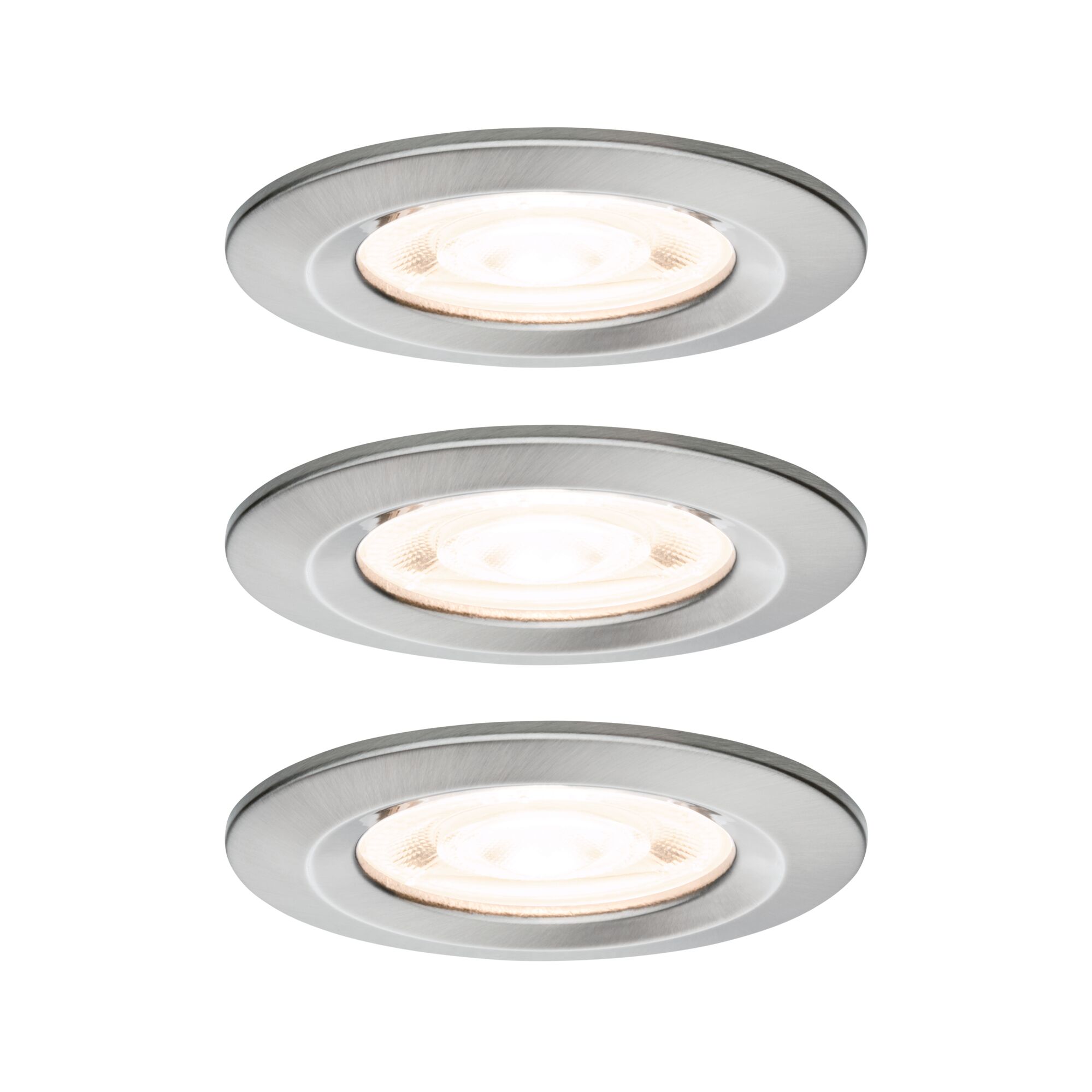 Rundes Einbaustrahler aus gebürstetem Edelstahl mit warmweißem LED-Licht für moderne Innenbeleuchtung