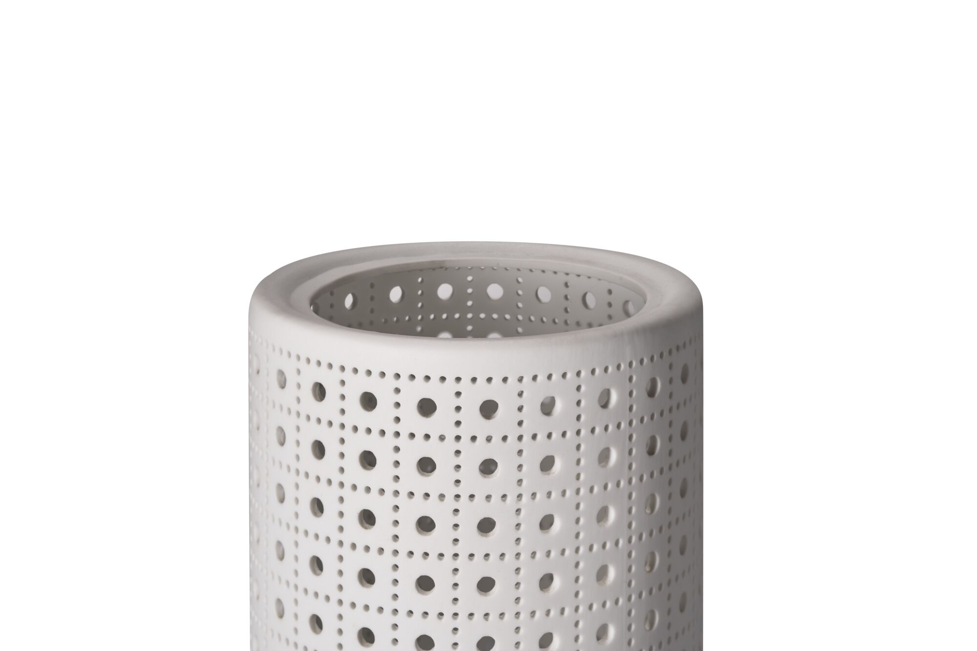 White ceramic lampshade with square perforation pattern for decorative LED lighting