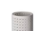 White ceramic lampshade with square perforation pattern for decorative LED lighting