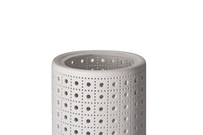 White ceramic lampshade with square perforation pattern for decorative LED lighting