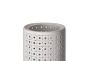 White ceramic lampshade with geometric perforated pattern for decorative LED lighting