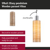 URail 2Easy pendant light with decorative natural wood parasol, shorten able cable, ready to use