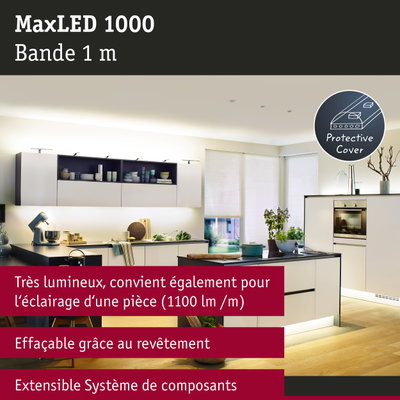 Cuisine moderne éclairée par bande LED MaxLED 1000 de 1 m avec protection pour un éclairage lumineux