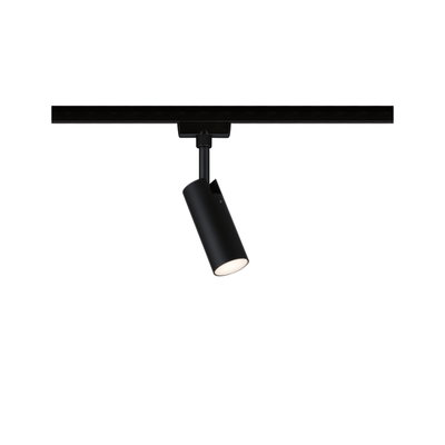 Black metal LED spotlight on track system for flexible room lighting solutions