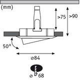 Technische Zeichnung eines Einbaustrahler mit 84 mm Durchmesser und 50 Grad Neigung