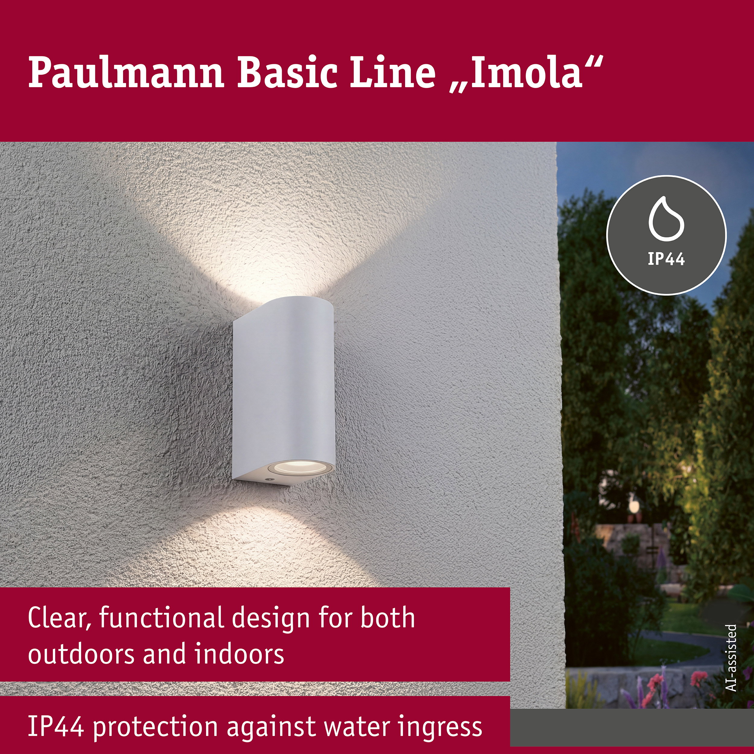 Wall light Perugia IP44 GU10 230V max. 2x10W Matt white
