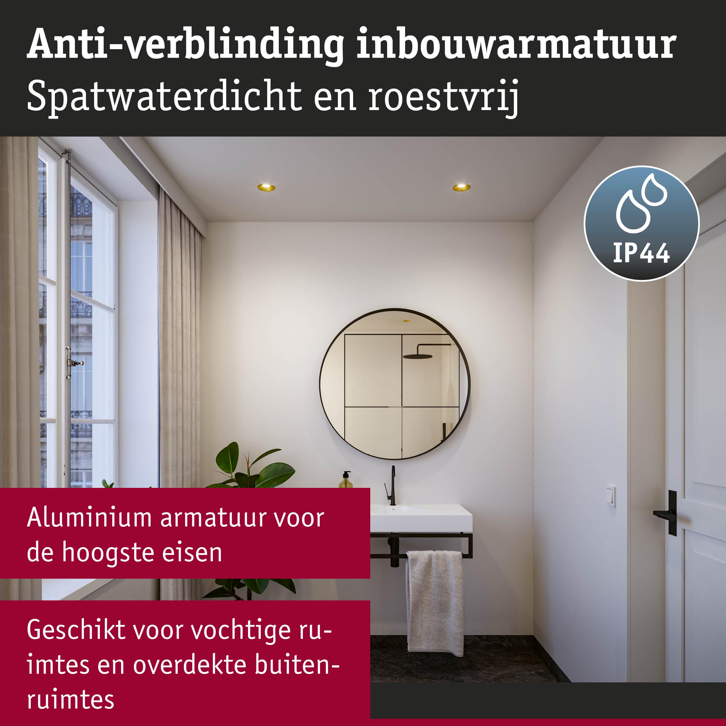Spatwaterdichte en roestvrije aluminium inbouwlamp met anti-verblindingsfunctie voor vochtige ruimtes