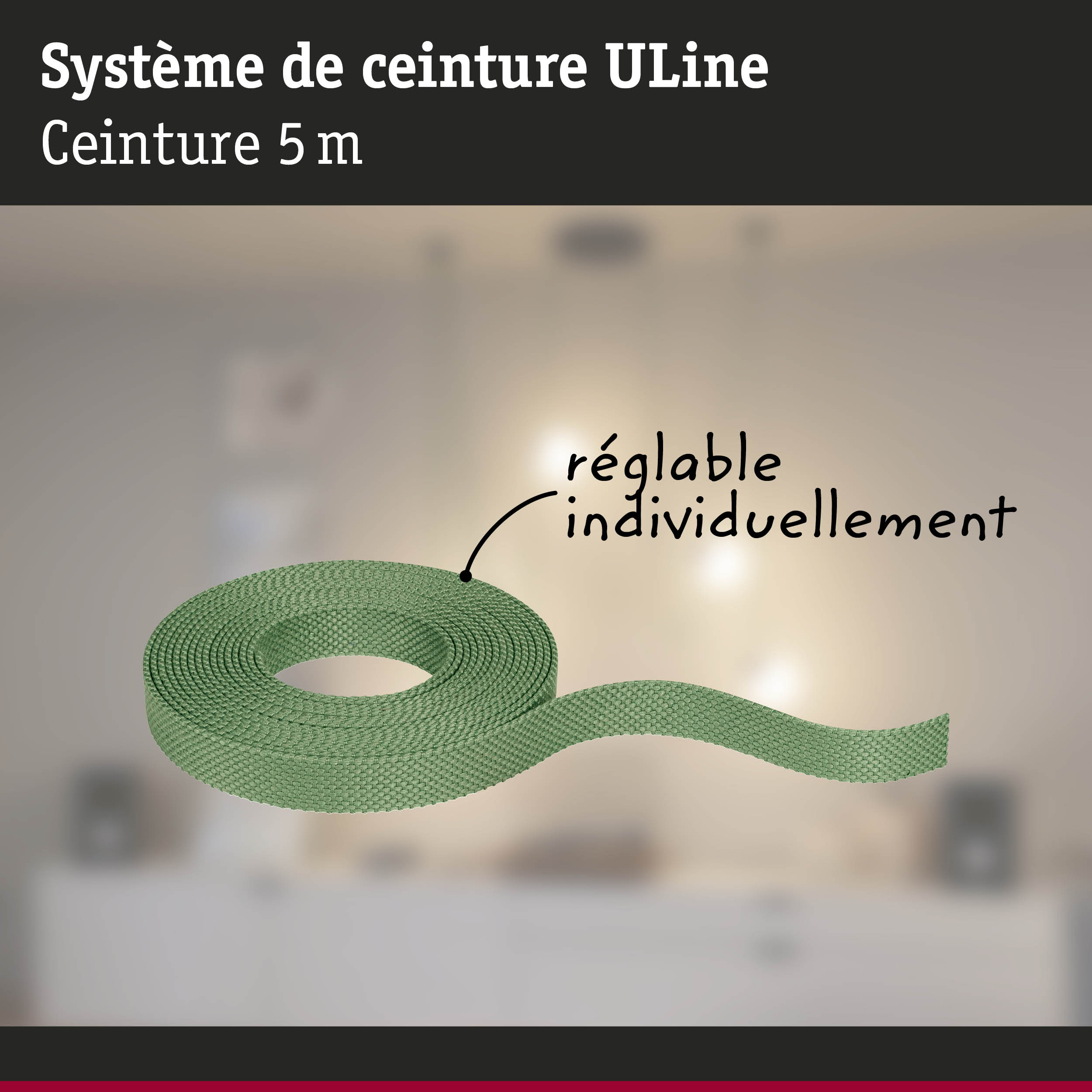 Système de ceinture ULine vert de 5 mètres en matériau résistant pour fixation réglable