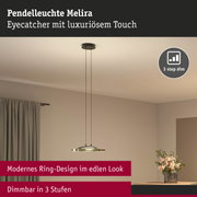 Pendelleuchte Melira in modernem Ring-Design aus goldfarbenem Metall, dimmbar in 3 Stufen