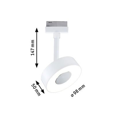 White metal LED spotlight with 98 mm diameter and 147 mm height for modern lighting