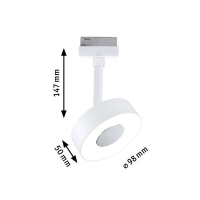 Weißer LED-Spot aus Metall mit 98 mm Durchmesser und 147 mm Höhe für moderne Beleuchtung