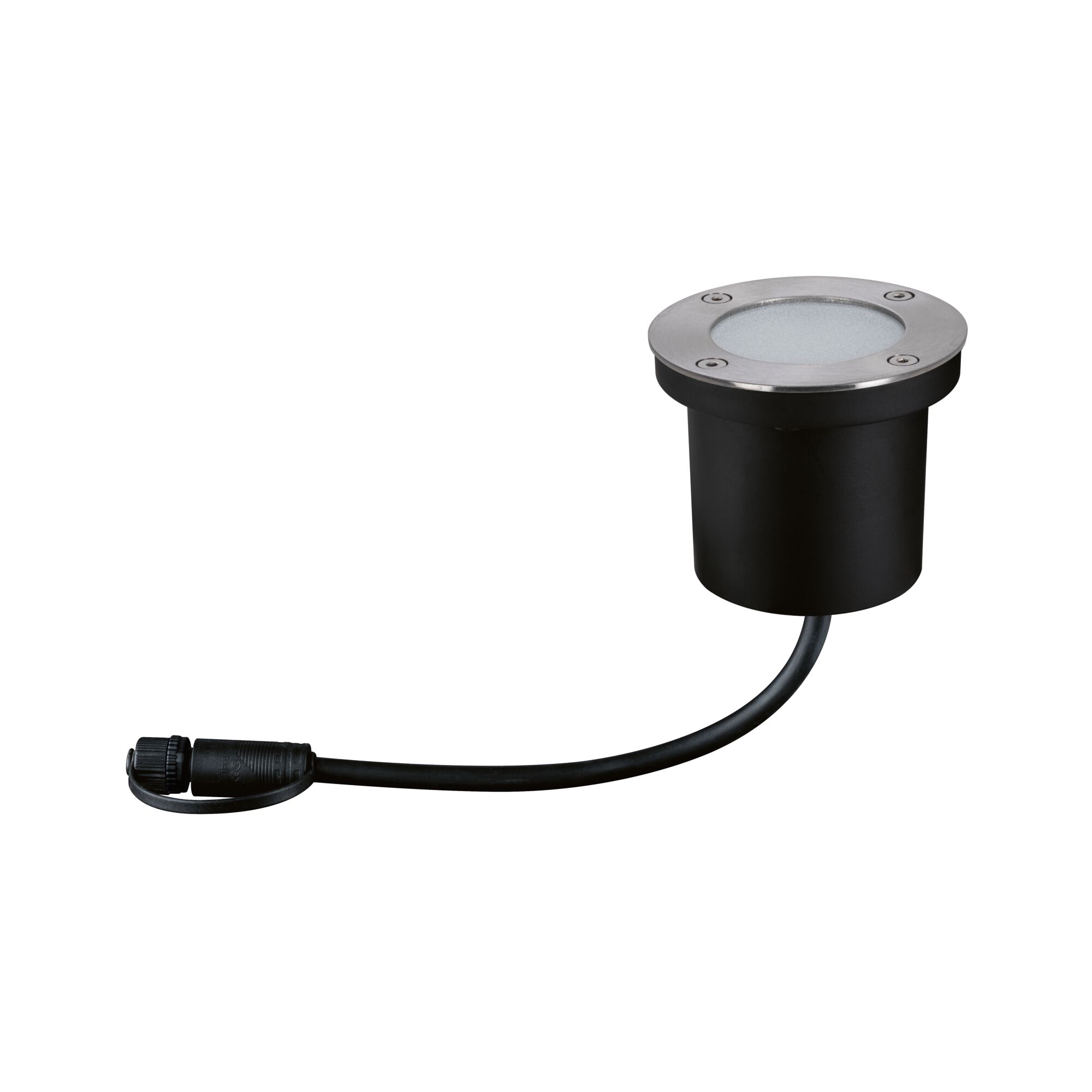 Spot LED rond en métal noir avec cadre en acier inoxydable et câble pour éclairage extérieur