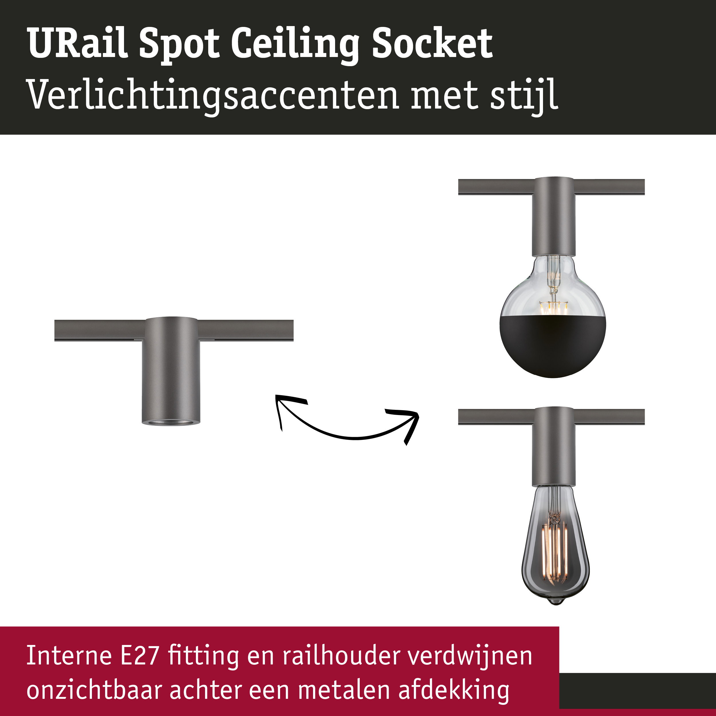 URail Railspot Socket E27 max. 20W dimbaar 230V Titaanium