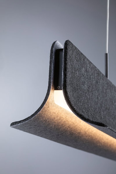 Modern pendant lamp with grey felt shade and warm white LED light for stylish room illumination